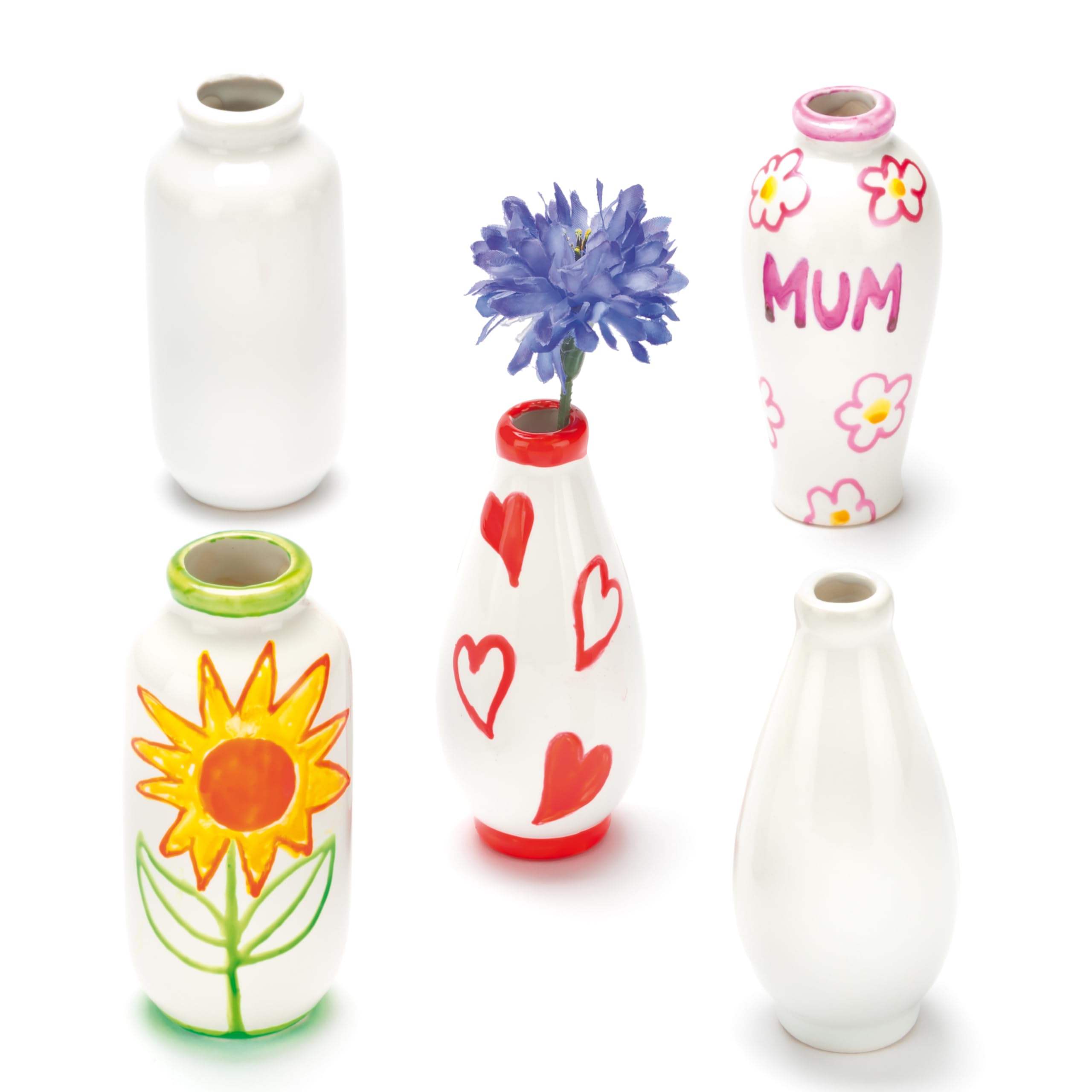 Baker Ross EC192 Mini Porcelain Vases, Children to Decorate and Personalise, Ideal for Displaying at Home (Pack of 6), Assorted