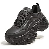 K KIP WOK Chunky Sneakers for Women Fashion Platform White Leather Casual Dad Shoes Comfortable Wedge Walking Sport Sneakers