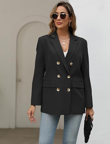 YOETAUN WOMENS 2023 OVERSIZED BLAZERS JACKET LAPEL COLLAR OPEN FRONT BUTTON LONG SLEEVE CASUAL OUTFITS TOP BLACK