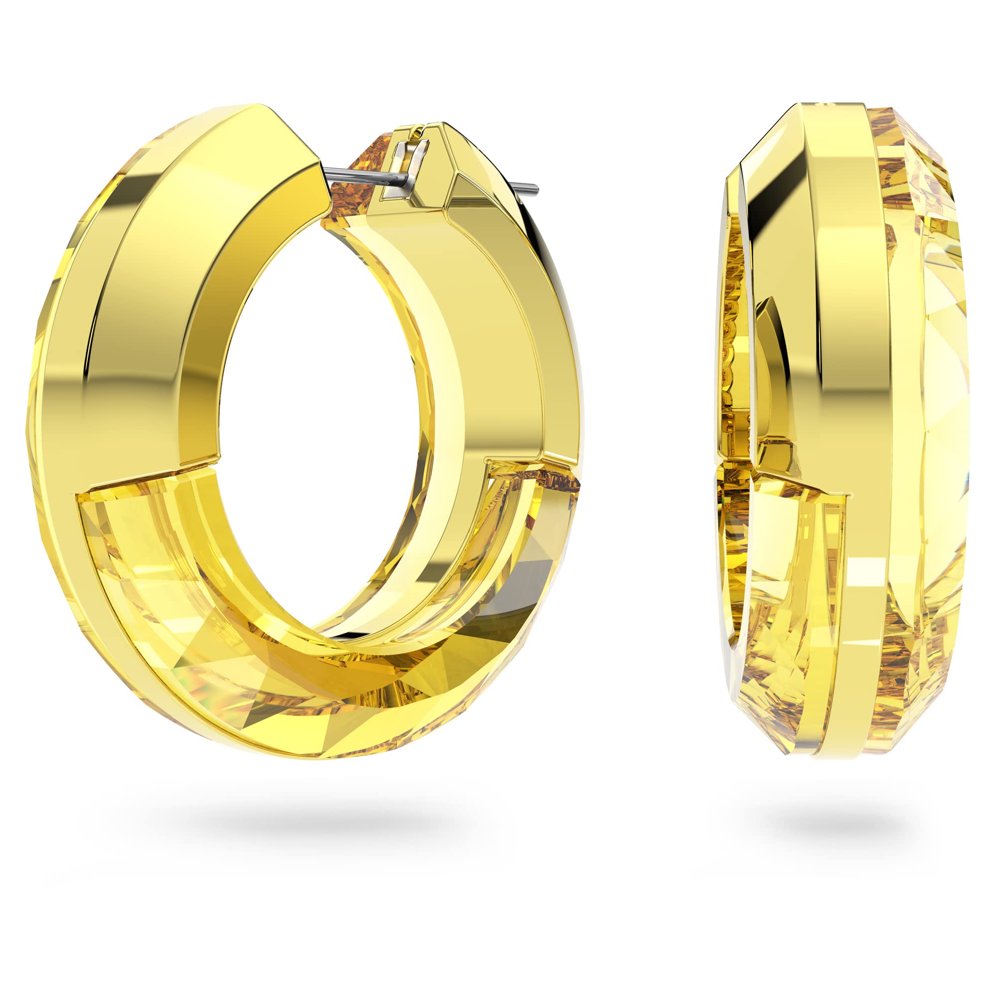 Swarovski Hoop Earrings, Fully Cut Yellow Crystal with a Subtle Aluminium Fastener, from the Lucent collection