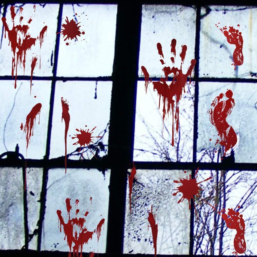5 Sheets Halloween Bloody Handprint Footprint Window Clings Decals