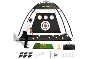 FILORI Golf Practice Net 10x7FT Heavy-Duty Golf Hitting Net with Tri-Turf Mat, 8 Balls, Tee & Carry Bag, Indoor/Outdoor Backyard Training for Driving Chipping Swing, Ideal Gifts for Men Dad Golfer