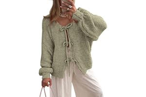 PRETTYGARDEN Women's Tie Front Bow Cardigan Sweaters Chunky Knit Long Puff Sleeve Trendy Fall Winter Jacket Coats