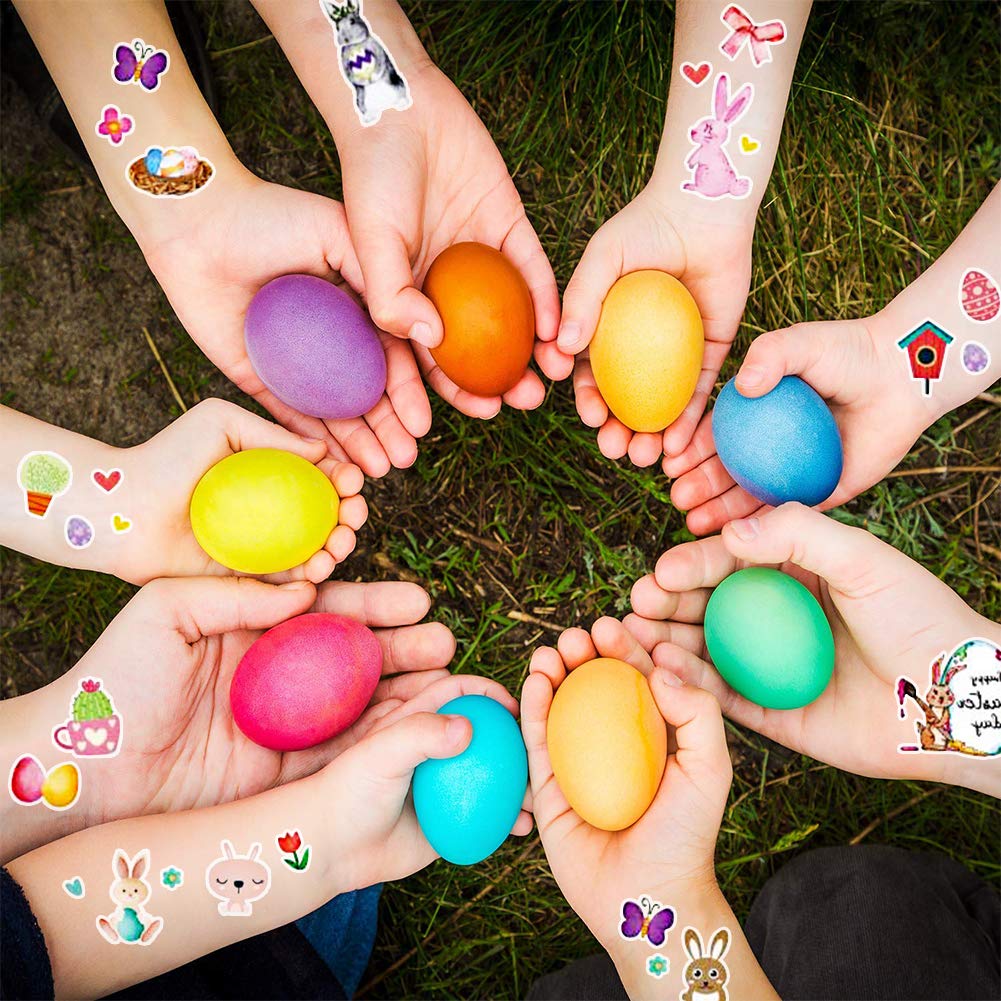 Koogel 141pcs Easter Tattoos, Easter Party Temporary Tattoos for Kids Bunny Egg Tattoos Easter Party Supplies Gifts