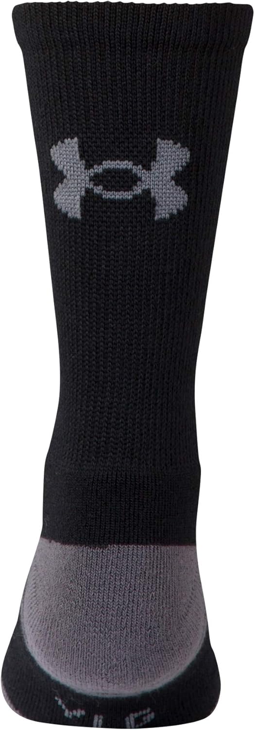 Under Armour Youth Resistor 3.0 Crew Socks , Black/Graphite (6-Pairs) , Shoe Size: Youth 13.5K-4Y: Clothing