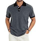 LuxMania Men's Casual Polo Shirts Short Sleeve Classic Button Shirt Fashion Cotton Golf Tops with Pocket