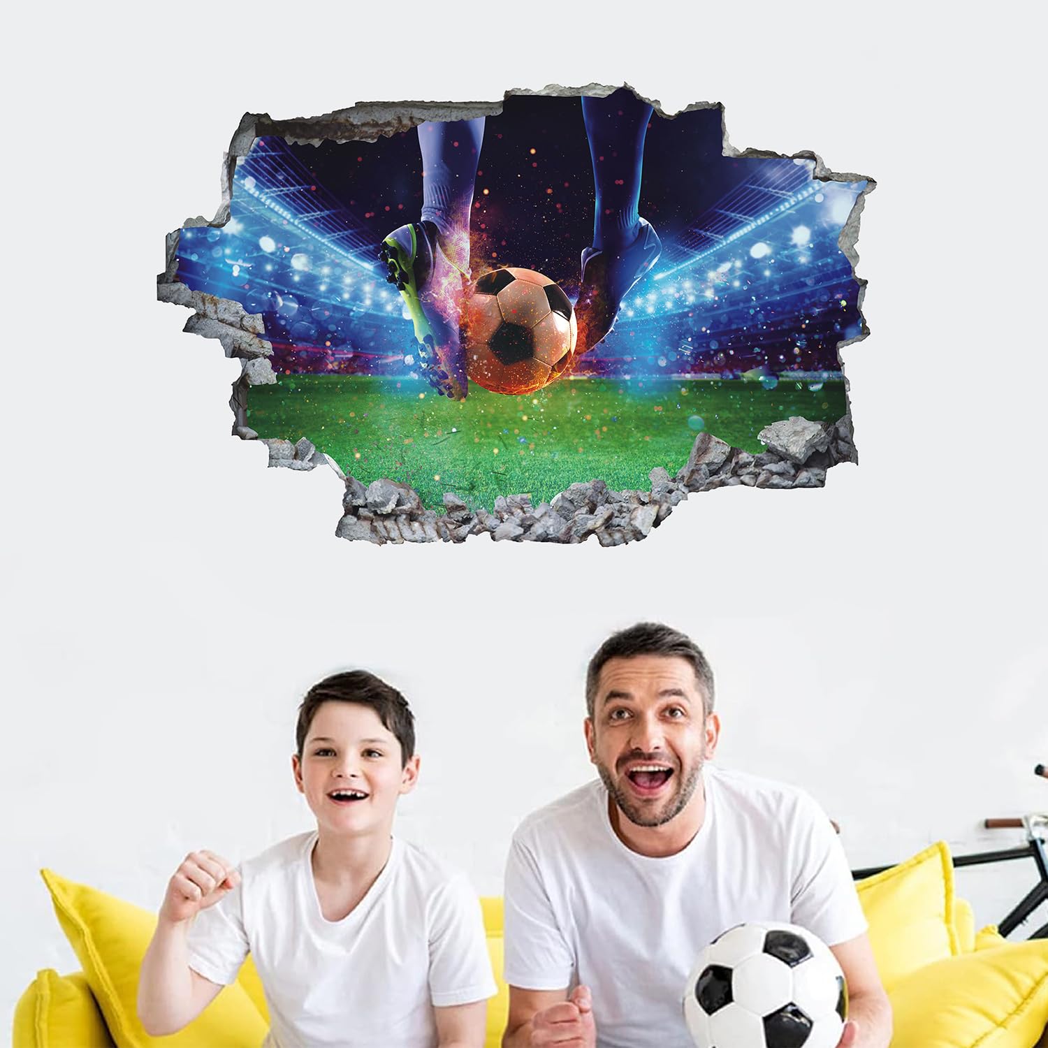 ANHUIB 3D Football Wall Stickers - Boys' Bedroom Wall Art, Soccer Sport Decals for Kids' Room