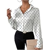 Milumia Women's Polka Dots Print Long Sleeve Button Down Shirt Single Breasted Dressy Work Blouses