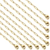 10PCS Gold Paperclip Chains Necklace Bulk 2.5MM 18 Inches 18K Gold PVD Plated Stainless Steel Finished Paperclip Link Chain Bulk forJewelry Making