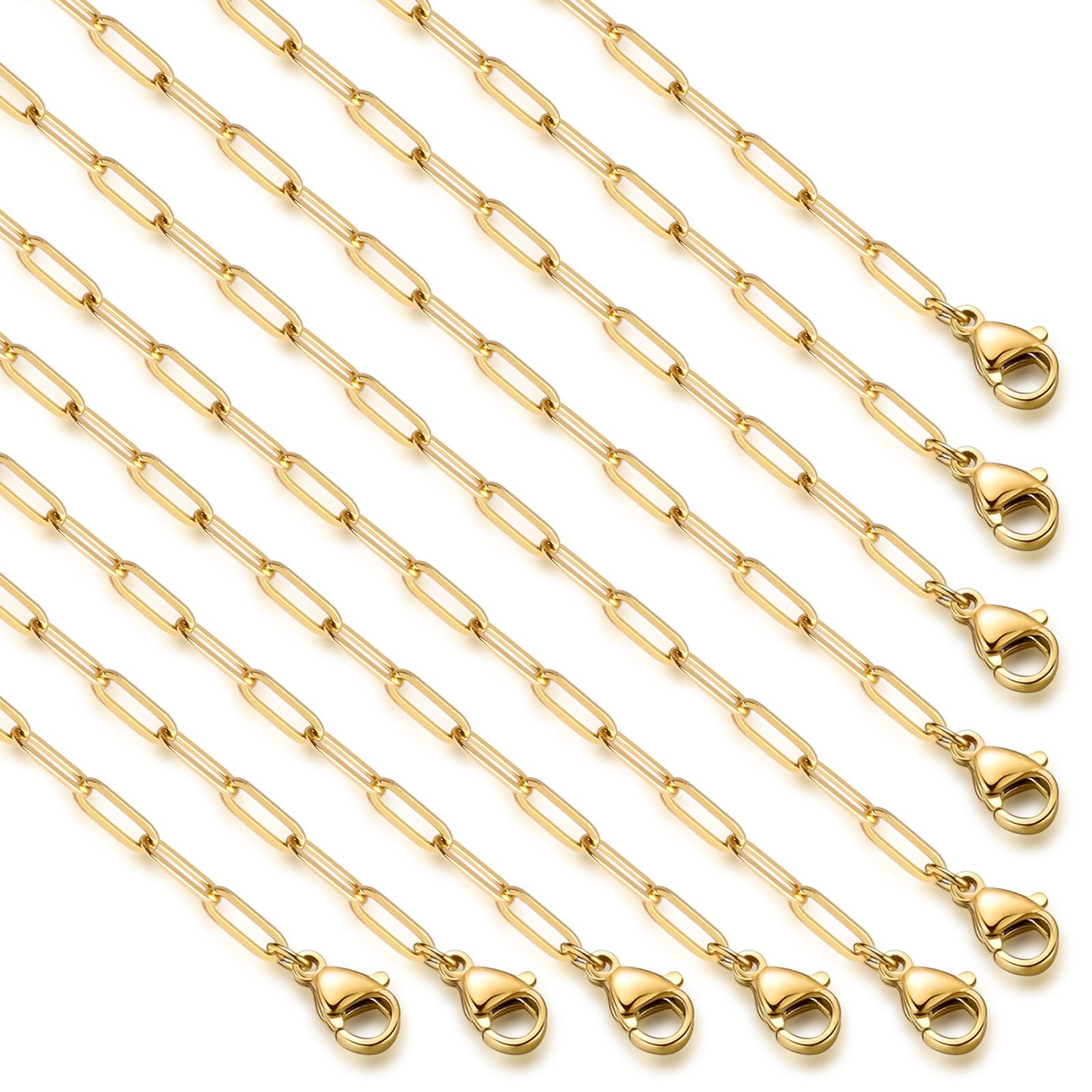 Photo 1 of 10PCS Gold Paperclip Chains Necklace Bulk 2.5MM 18 Inches 18K Gold PVD Plated Stainless Steel Finished Paperclip Link Chain Bulk forJewelry Making