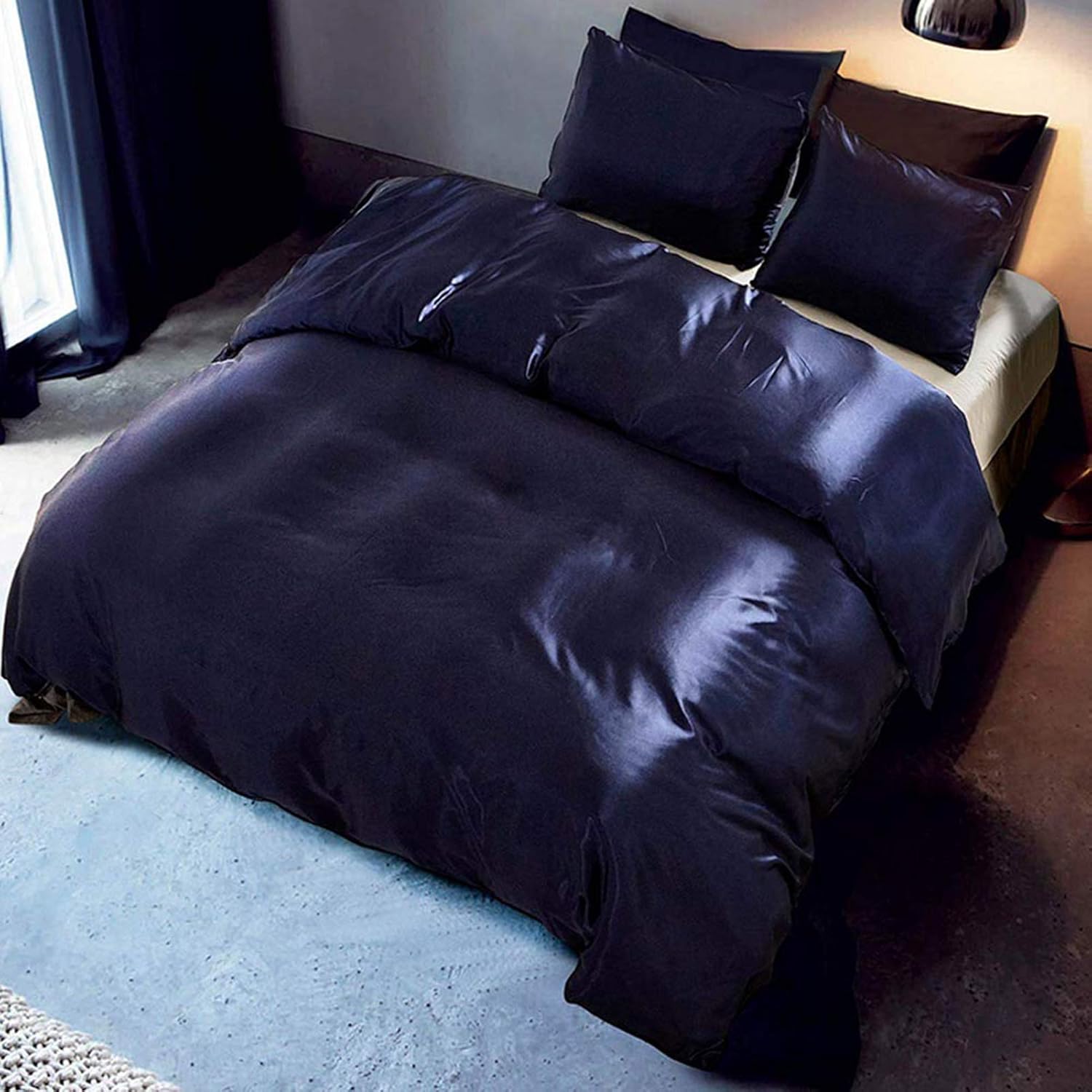 Amazon Com Vivilinen Silky Satin Duvet Cover Set 3 Pieces King Size Bedding Sets Solid Color Pillowcases Comforter Cover Set With Zipper Cloure Corner Ties And 2 Pillow Shams Royal Blue Home