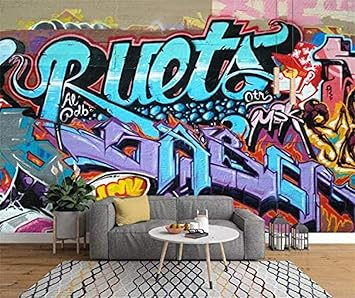 Kssim Mural Art Fashion Graffiti Letters Brick Wall Wallpaper Home Decor Living Room Photo Wallpaper Mural 300x230cm Amazon Co Uk Diy Tools