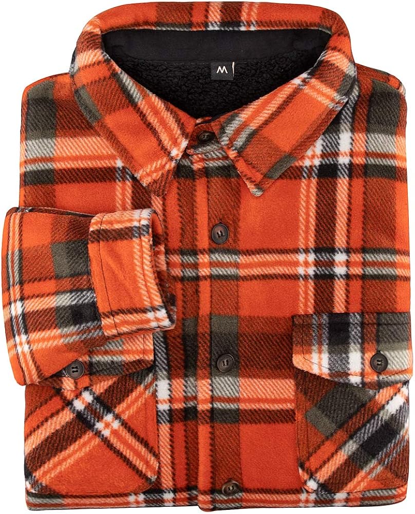 Men's Warm Sherpa Lined Fleece Plaid Flannel Shirt Jacket(All Sherpa Fleece Lined): Clothing