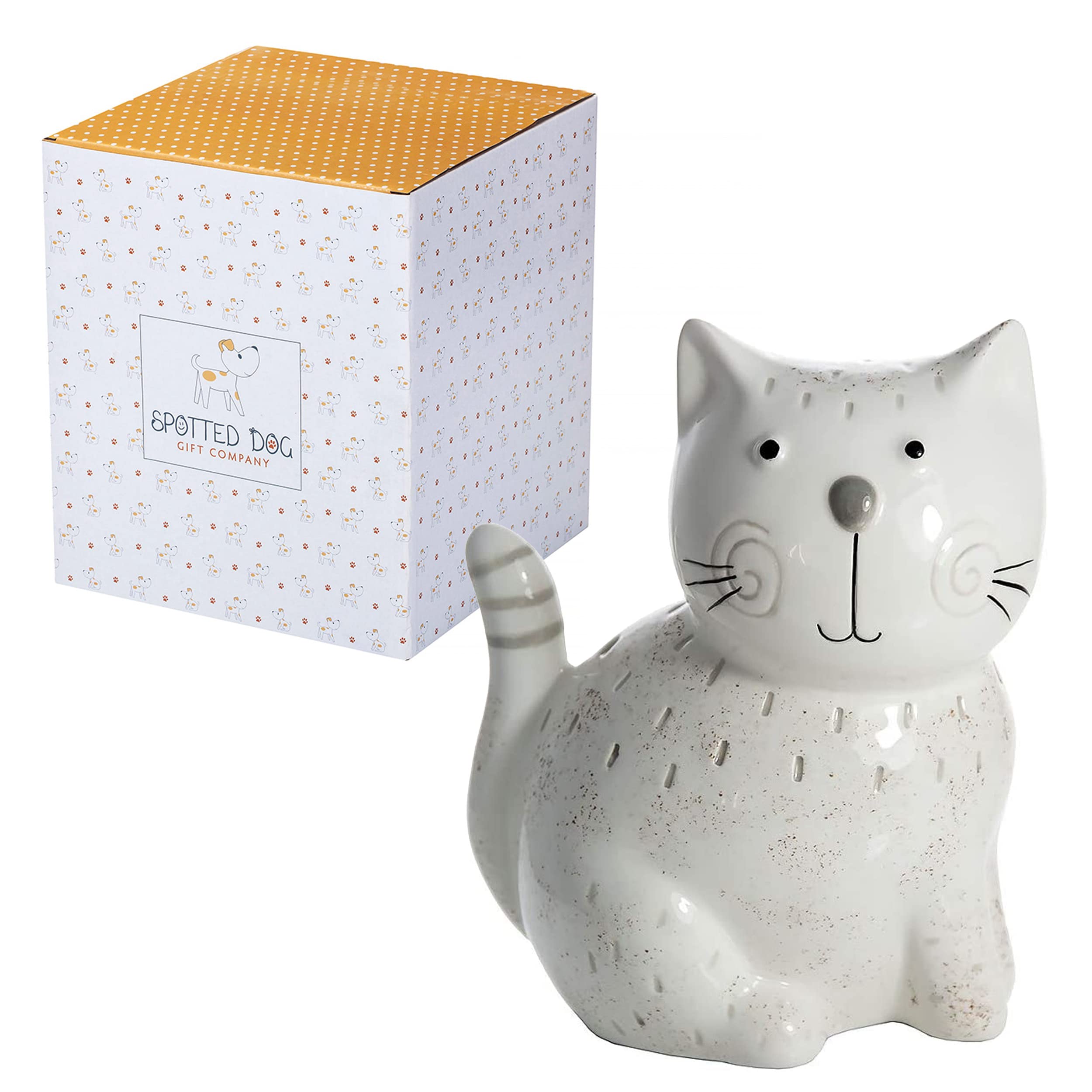 SPOTTED DOG GIFT COMPANY Cat Ornament Figurine for Bedroom and Living Room, Cute Decorative Home Accessories and Gifts for Cat Lovers (White)