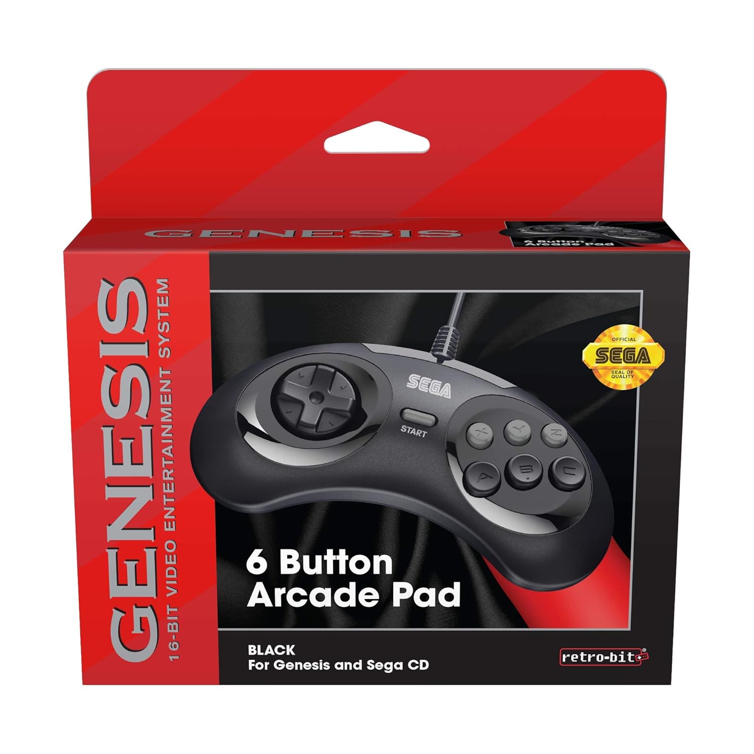 Retro-Bit Official Sega Genesis Controller 6-Button Arcade Pad for Sega Genesis - Original Port - Black: Video Games
