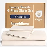 Brooklinen Luxury Percale Sheet Set - 4 Piece 100% Cotton Bed Sheets - 1 Fitted & 1 Flat Sheet, 2 Pillowcases - Cotton Percale Sheets for Hot Sleepers (Queen Size, Cream)