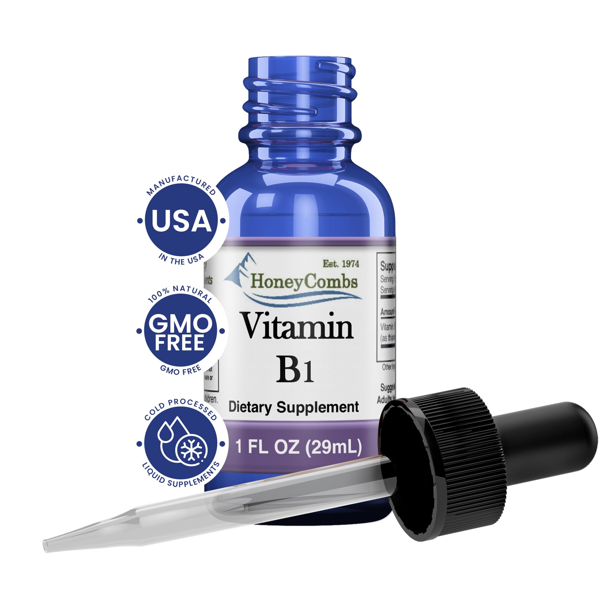 Vitamin B1 Thiamine Liquid Drops - Made in USA - Natural High Potency Fast Absorption Thiamine B1 Supplement for Men, Women & Kids – Vegan Formula - Bulk Sizes Also Available