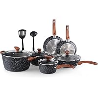 MAISON ARTS 12 Piece Nonstick Granite-Coated Cookware Set Suitable for All Stove Including Induction - Wooden Handle…