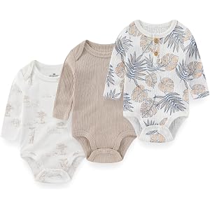 YUETTE Baby Long Sleeve Bodysuits Set Cotton Infant Boy Girl Clothes Outfit