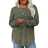 Eytino Plus Size Tops for Women Fall Soft Solid Crewneck Long Sleeve Knitted Pullover Blouses Shirt(1X-5X)