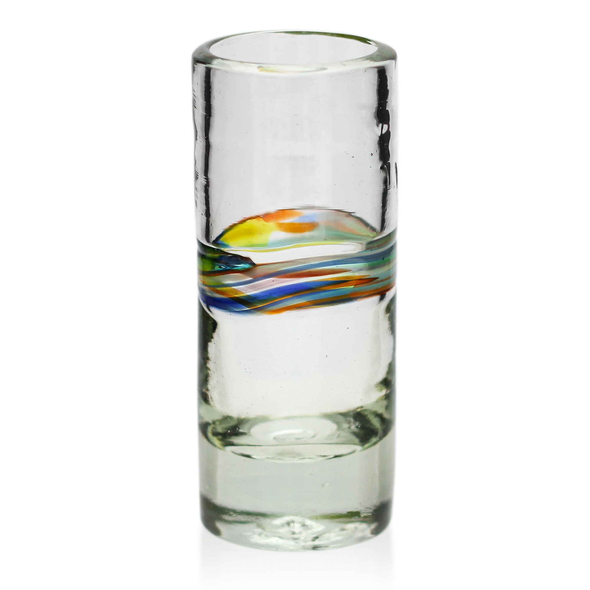 Tumia LAC Shot or Tequila Glass, Multi-Stripe Set of 6, Hand Blown from Recycled Glass - fair Trade and Handmade in Mexico
