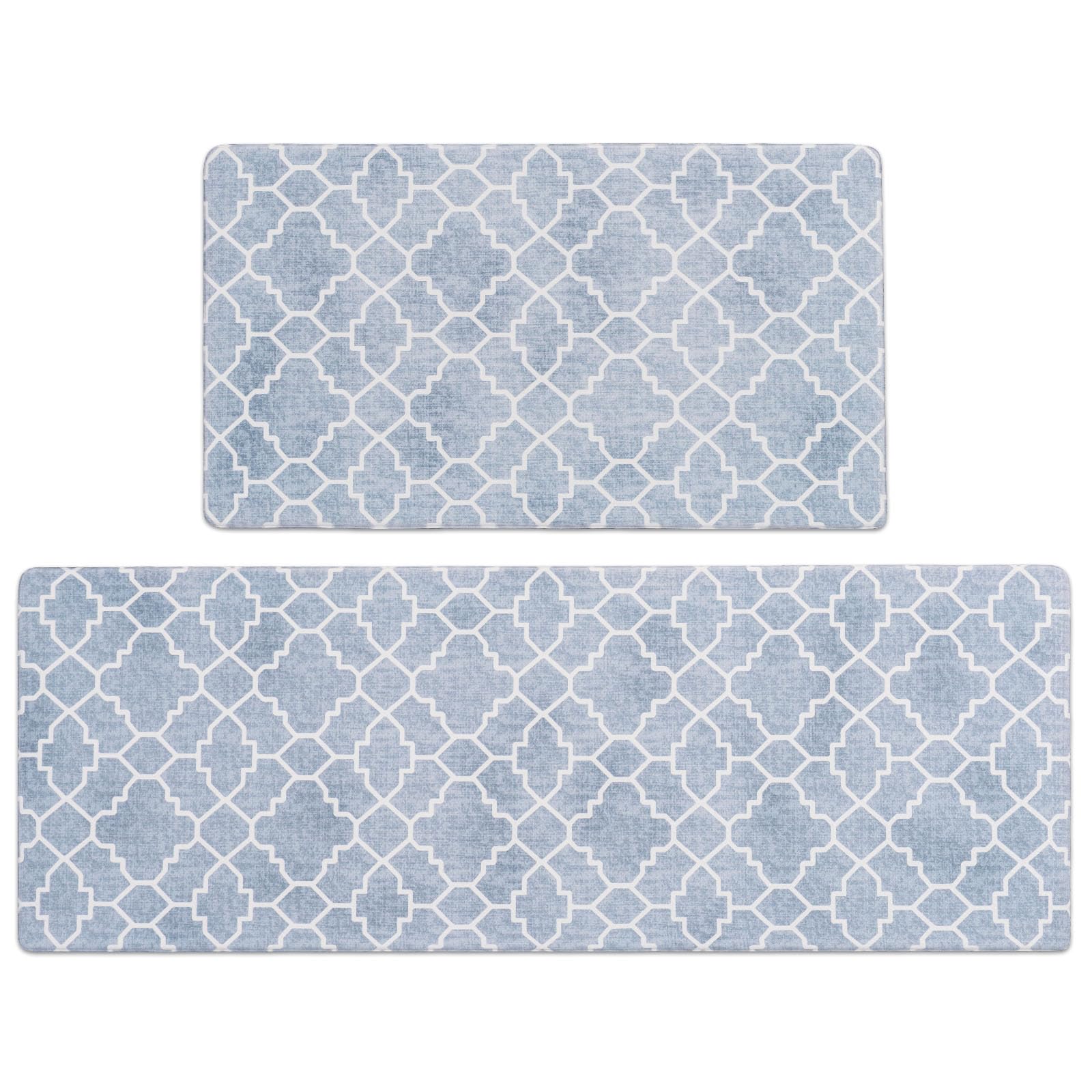 Photo 1 of FRESHMINT Kitchen Mat Set of 2, Anti-Fatigue Cushioned Kitchen Mats for Floor, Waterproof Non Slip Comfort Standing Mat, Boho Kitchen Rug for Kitchen Decor, Sink, Office, 17"x30"+17"x47", Lake Blue