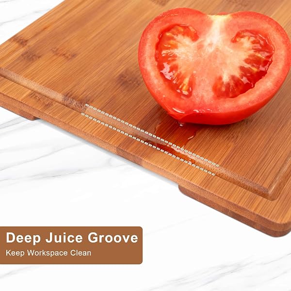 TAFOPUE BAMBOO CUTTING BOARD, LARGE KITCHEN CHOPPING BOARD WITH DEEP JUICE GROOVE & BUILT-IN HANDLE, REVERSIBLE WOODEN CHARCUTERIE BOARD AND SERVING TRAY FOR MEAT, BREAD, FRUIT, DAILY USE, 16×11×0.6”