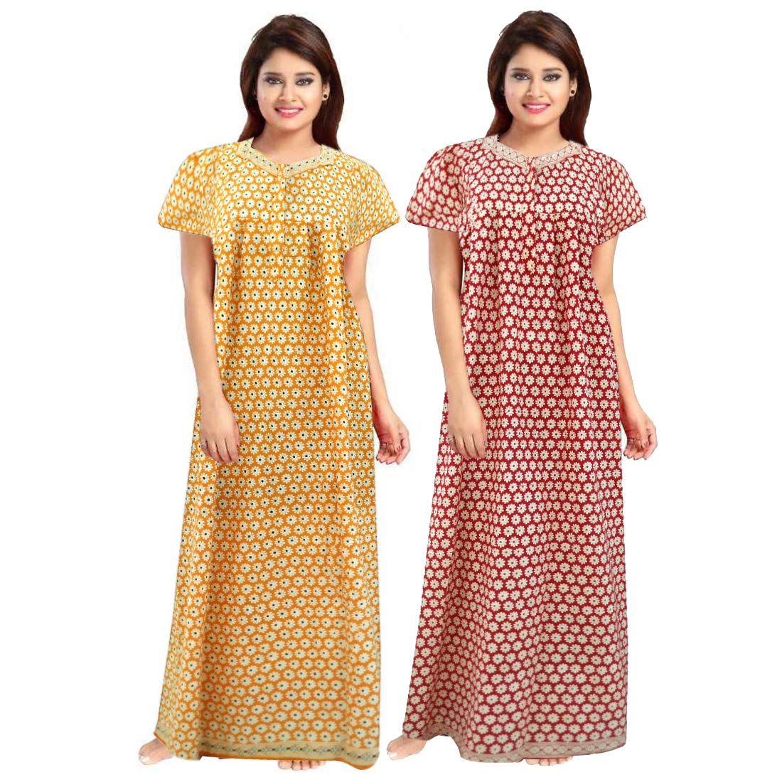 Buy Afreet Fashion Women's Cotton Floral Print Full Ankle Length Nighty