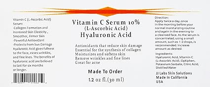 Amazon Com Vitamin C Skin Serum 10 L Ascorbic Acid With Pure Hyaluronic Acid Anti Aging Serum 1 2 Oz Beauty