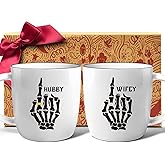 Hubby and Wifey Funny Couples Skeleton Hand Coffee Mugs Gifts Set for Newlyweds, Perfect Ceramic Mug Gift for New Couples, Husband and Wife, His Hers skull coffee mugs, Bridal Shower mugs gifts-35