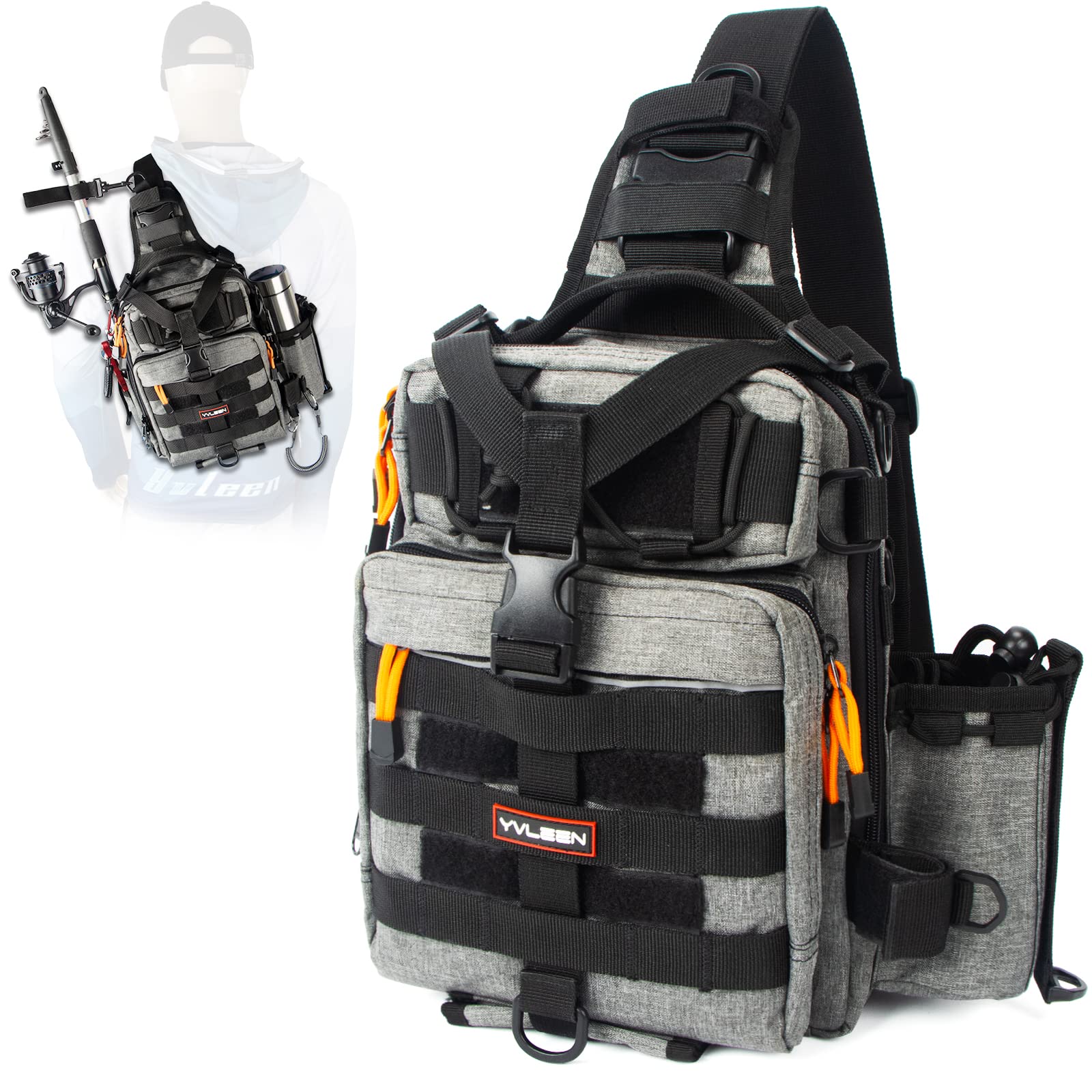 YVLEEN Fishing Tackle Backpack Storage Bag, Water-Resistant Fishing Backpack with Rod Holder, Gift for Men