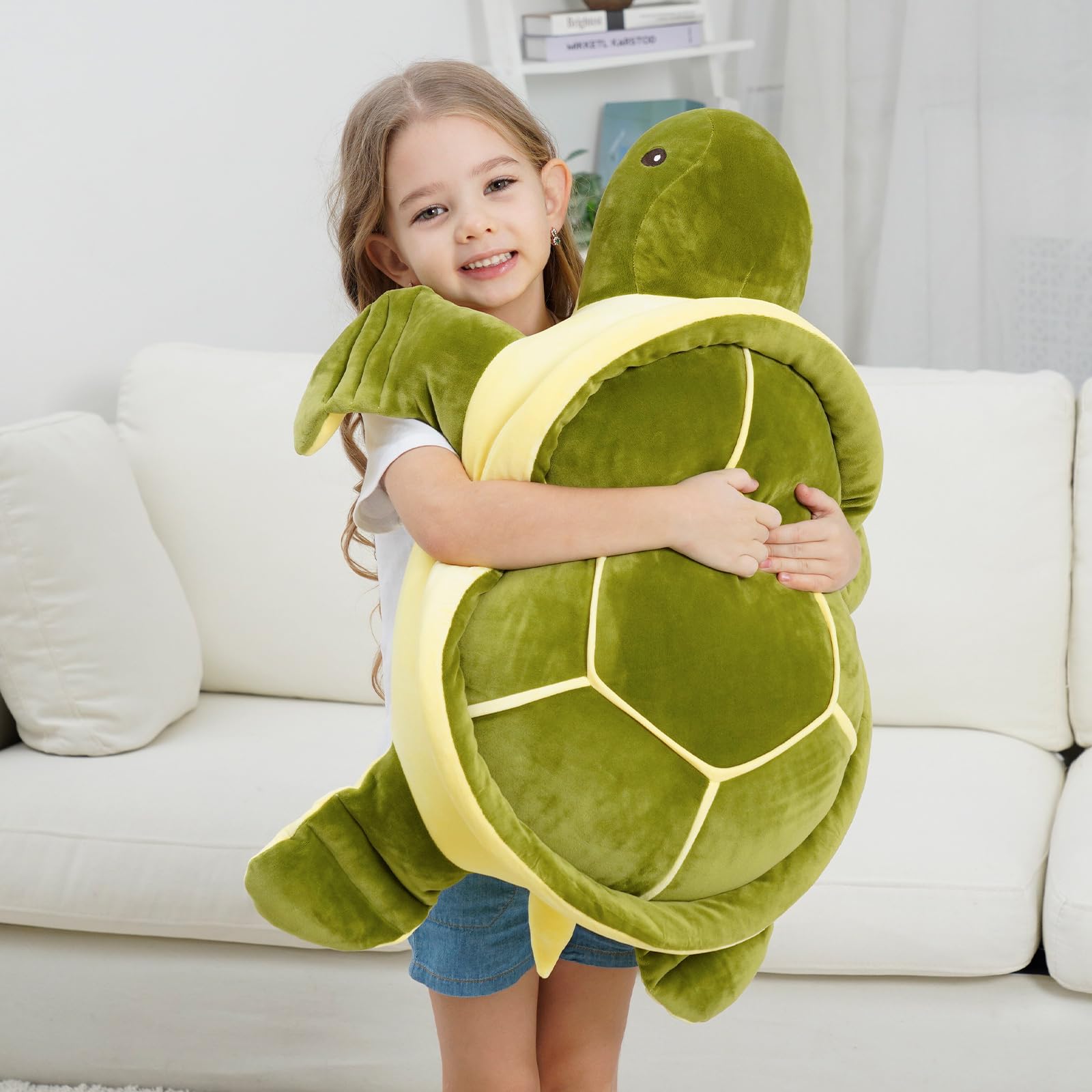 Dalmao 70 cm Große Schildkröte Kuscheltier, Weiche Meeresschildkröte Plüschtier Kissen, Jumbo Schildkröte Stofftier zum Kuscheln, Niedliches Schlafkissen Geschenk für Kinder Mädchen Jungen 6