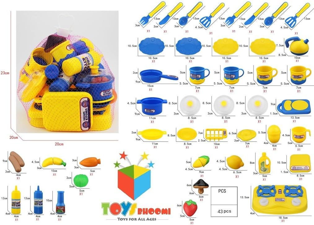 Toys Bhoomi Dream Kitchen Fun Games Cutting Play Food Fruits Vegetables Playset for Kids Early Age Development Educational Pretend Play Cooking Set - 43 Pieces