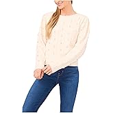 CeCe Womens Pearl Embellished Pointelle Sweater