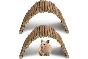 2 Pack Wood Hamster Bridge, Natural Gerbil Toys and Hamster Cage Accessories with Wooden Ladder and Platform, Pets Accessorie