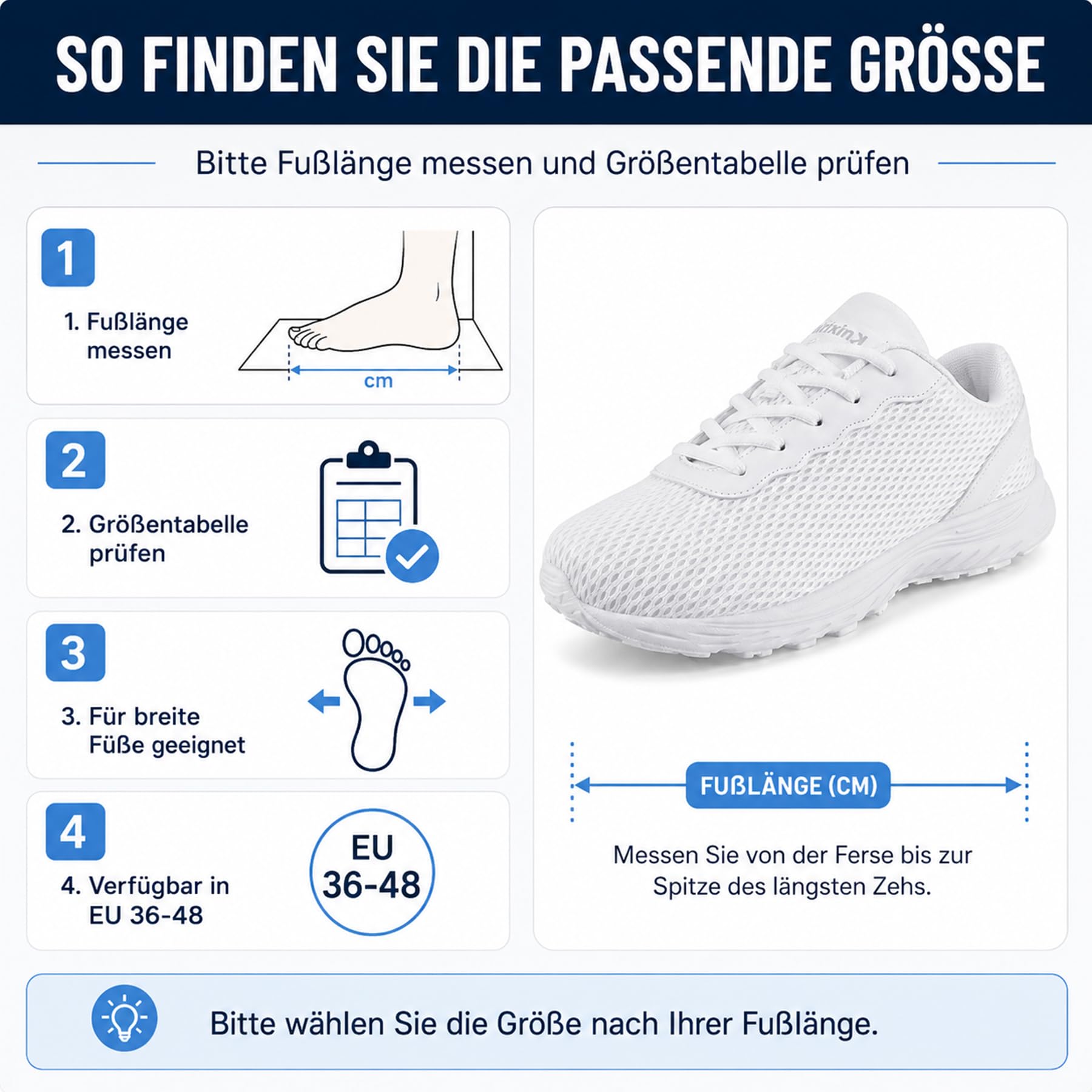 Knixmax Outdoor Walkingschuhe für Damen und Herren – atmungsaktive Sneaker für breitere Füße mit breiter Zehenbox leichte Komfortschuhe Weiß(Leichter Blaustich) EU42 5