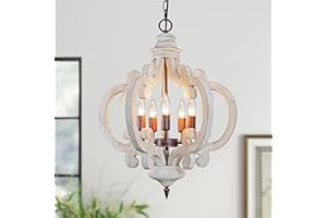 Rviezza 5-Lights Wood Farmhouse Chandelier, Dining Room Light Fixture, Industrial Rustic Farmhouse Chandeliers for Dining Room Kitchen Island Bedroom Foyer Hallway Front Door
