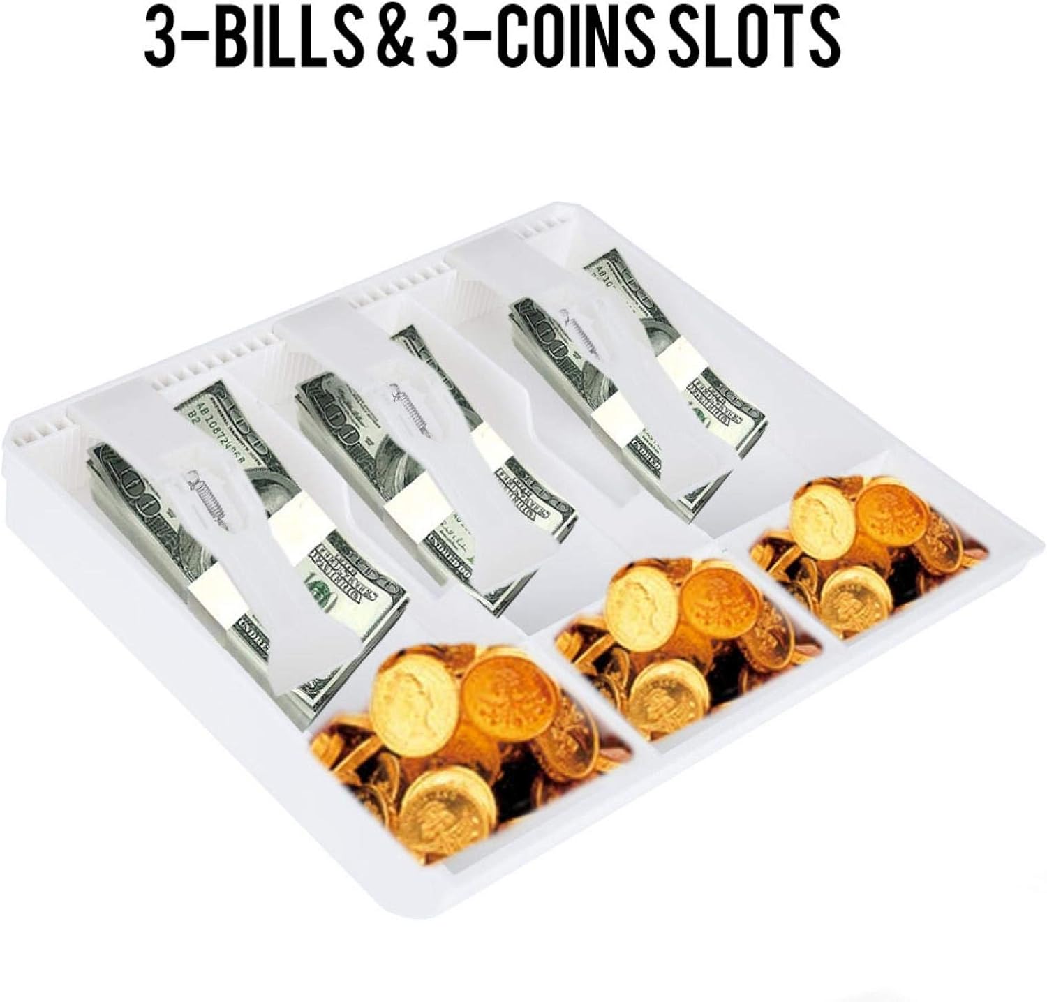 Quality Plastic Cash Drawer Register Insert Tray Replacement 3 Bills 3 Coins Money Storage Box (White) : Electronics