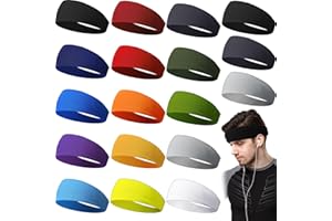 Wavyknot 18 Pcs Sports Sweatbands for Men Women Camo Headbands Workout Non Slip Headbands Breathable Head Band Fitness Stretchy Unisex Hairband for Yoga Running Cycling Ball