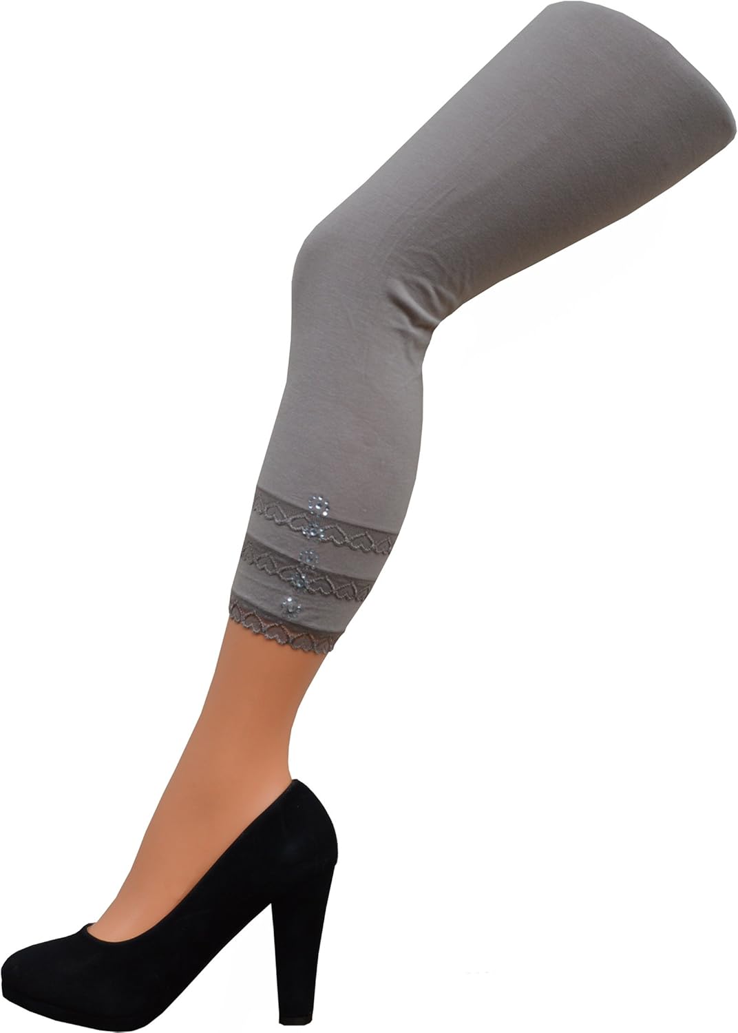 Unbekannt Damen Capri Leggings mit Stickerei und Glitzer, Blickdicht, Viskose in Cappuccino