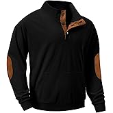 JMIERR Mens Corduroy Sweatshirt Casual Stand Collar Quarter Fall Metal Button Pullover Sweaters Long Sleeve with Pockets