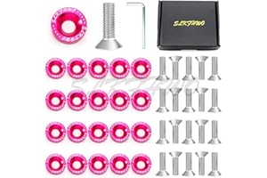 SLKFHWO 6063-T6 Hard Aluminum Alloy Fender Washer 20 Pieces CNC Precision Machining Bumper Engine Compartment JDM Car Accessories Engine Dress up kit（Rose Red）