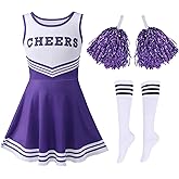 Hotfiary Cheerleader Uniform for Girls Halloween Cheerleading Dress with Cheer Pom Poms&Socks Clothes Sets for Party Sports