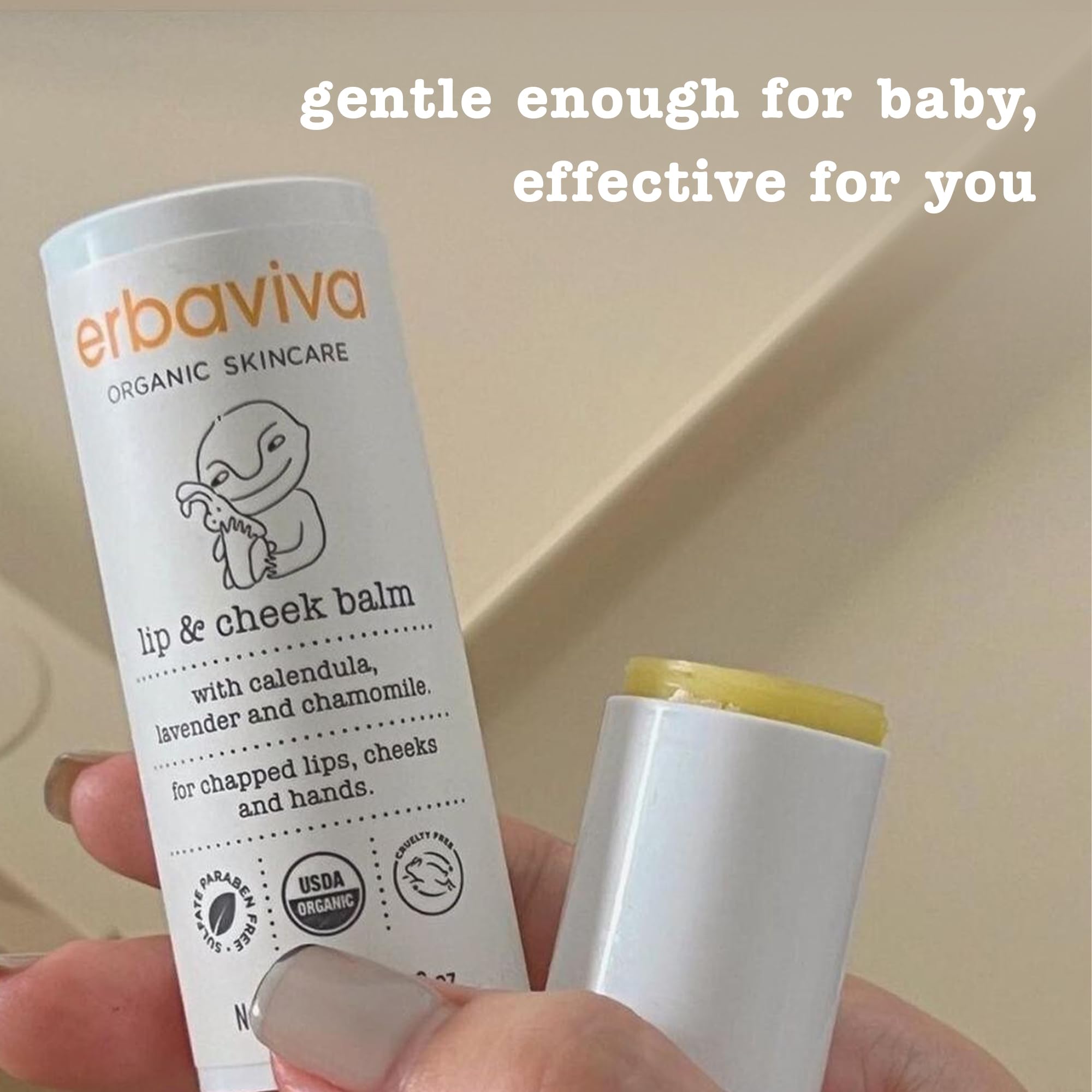 Erbaviva Organic Lip & Cheek Balm – Moisturizing Stick for Baby & Adults | USDA Organic, Shea Butter & Calendula for Dry, Chapped Skin | Lip, Cheek & Hand Protection