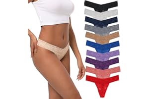 Yuamose Pack of 10 Lace Women Thong Underwear T-Back Low Waist Sexy Lingerie Lacy Panties Trim Plus Size