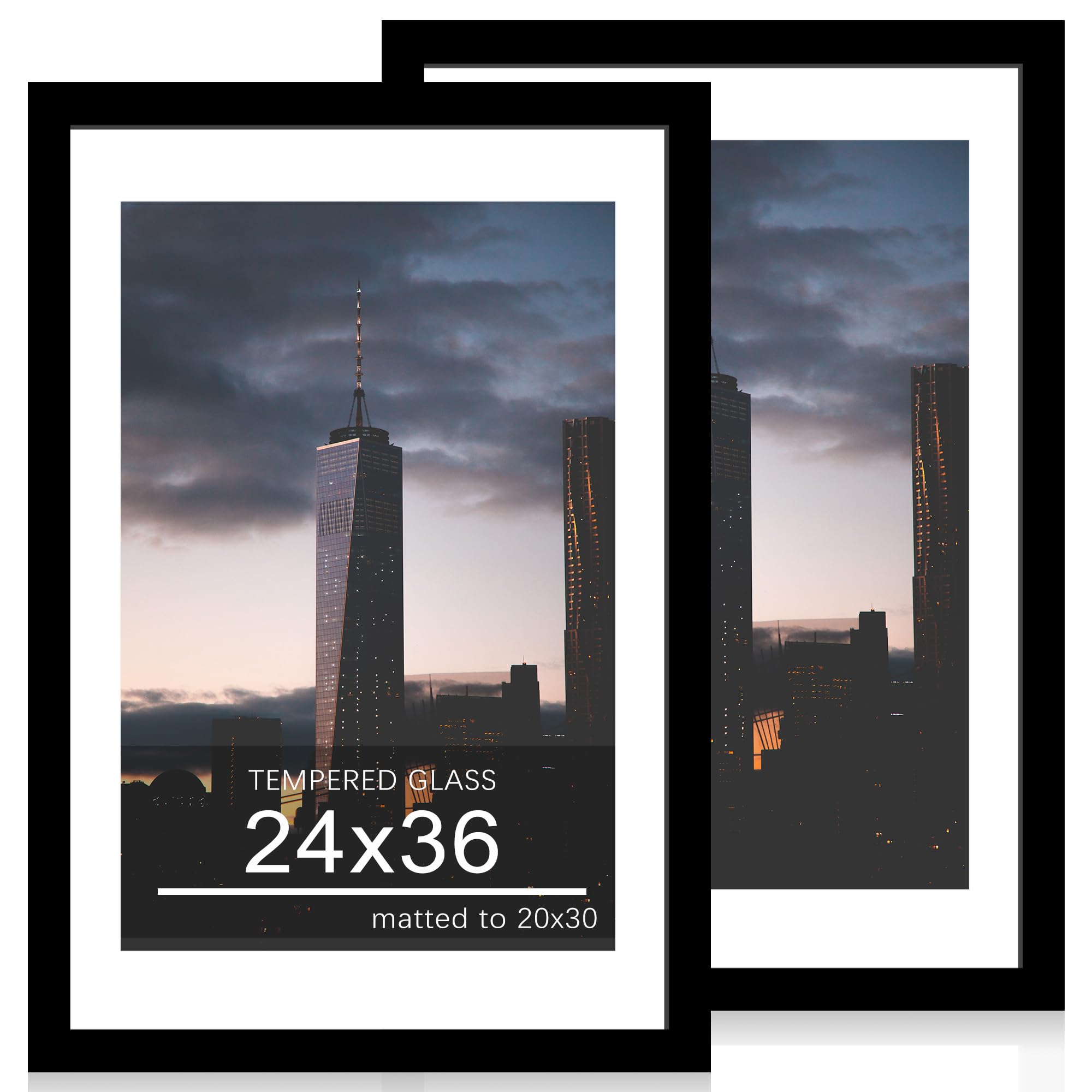 Photo 1 of ccdcc 24x36 Poster Frame Set of 2, 24 x 36 Wood Picture Frames with Mat for 20x30, Wooden Photo Frame with Tempered Glass Cover for Wall Mounting Display, Black