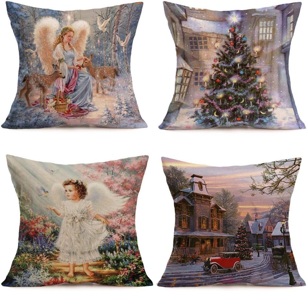 4-Pack Christmas Throw Pillowcase Decor Sofa Cushion Cover Car Tree 18"x18"