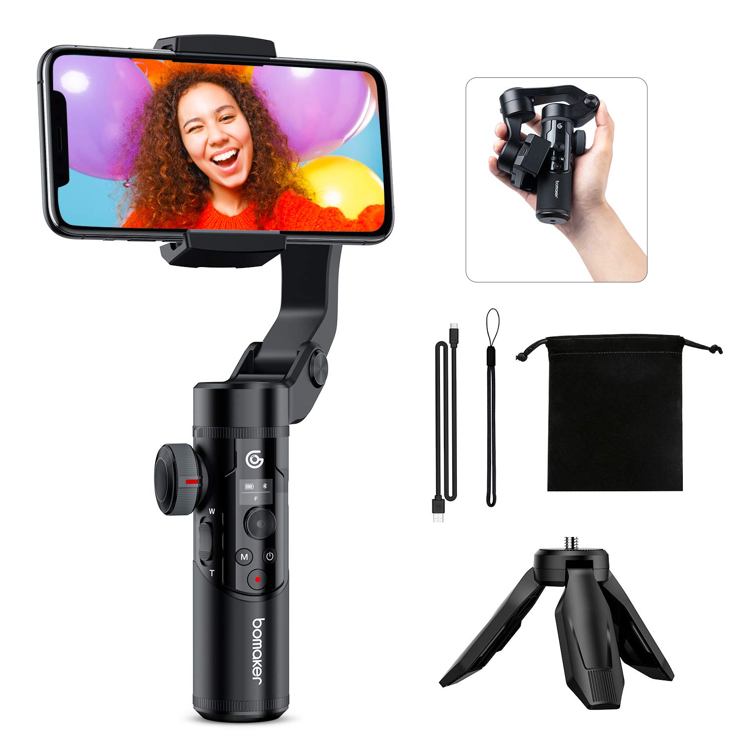 Bomaker Gimbal Stabilizer for Smartphone, 3-Axis Phone Gimbal Handheld Stabilizer Foldable with OLED