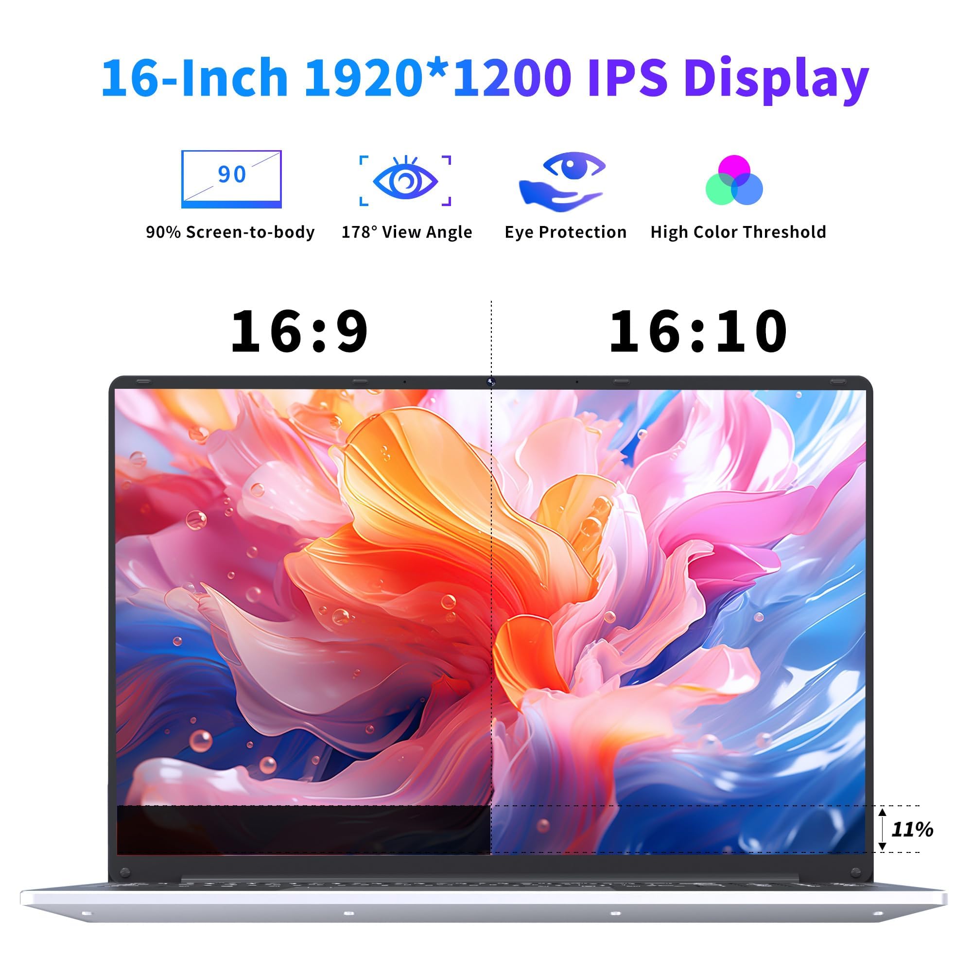 NIAKUN 16 Inch Laptop Computer 2025, Gaming Laptop, 16GB RAM 1TB SSD, N95 Processor, FHD 1920 * 1200, 180° Open, Backlit Keyboard, Windows 11 Pro, Fingerprint Unlock, UHD Graphics 750 MHz, Student