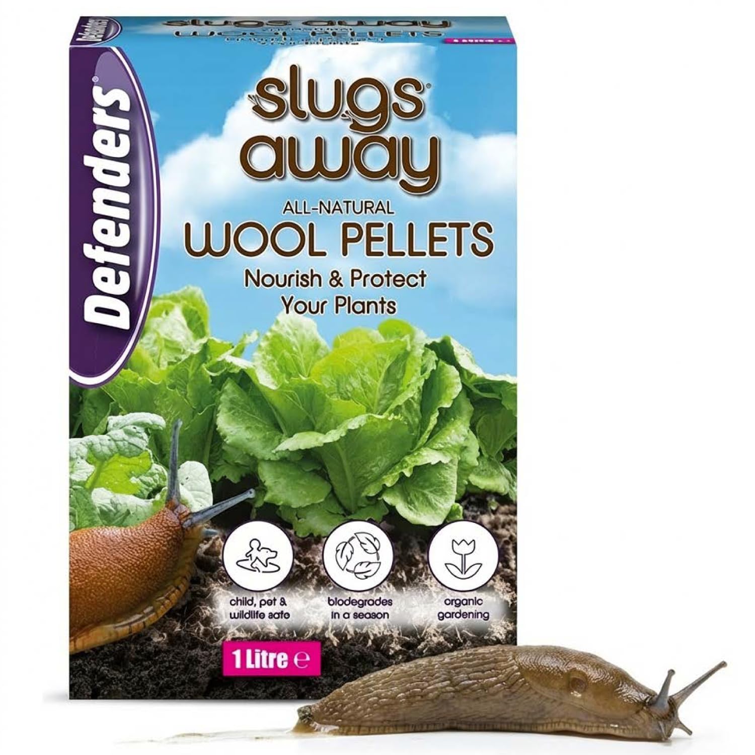 Defenders All-Natural Slugs Away Wool Pellets – 1 Litre, Slug Deterrent, Protect Gardens and Plants From Slugs and Snails, Grey